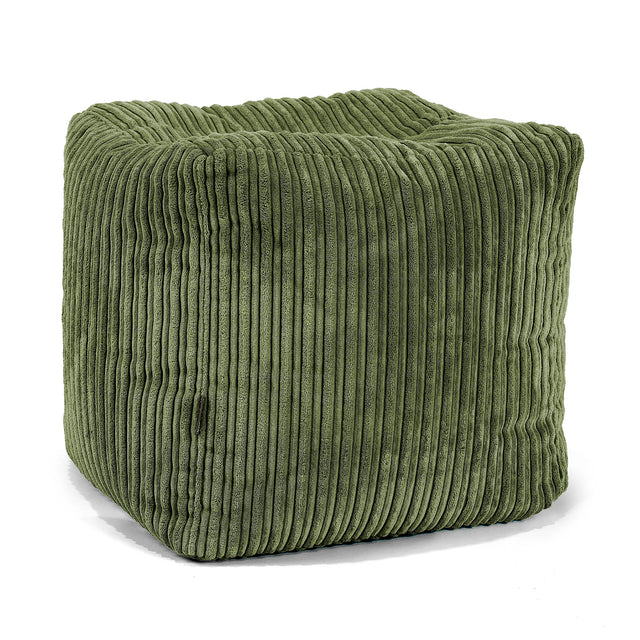 Pouf Repose-pieds Cube - Côtelé Vert Forêt 01