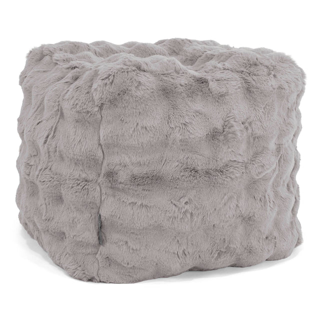 Pouf Repose-pieds Cube - Fausse Fourrure à Bulles Gris 01