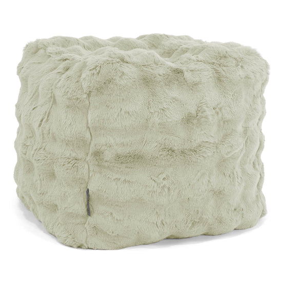 Pouf Repose-pieds Cube - Fausse Fourrure à Bulles Vert Sauge 01