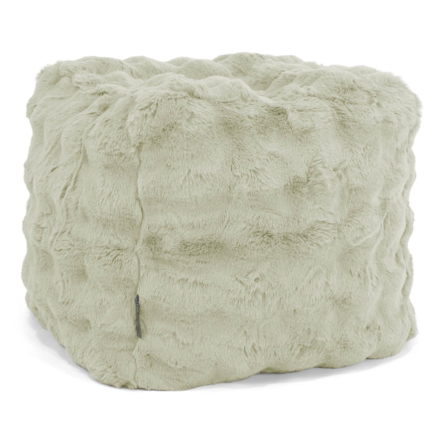 Pouf Repose-pieds Cube - Fausse Fourrure à Bulles Vert Sauge 01