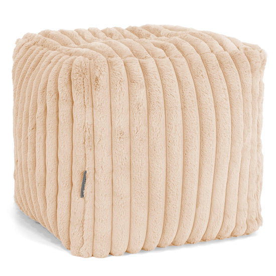 Pouf Repose-pieds Cube - Velours Côtelé Ultra Pelucheux Pêche 01