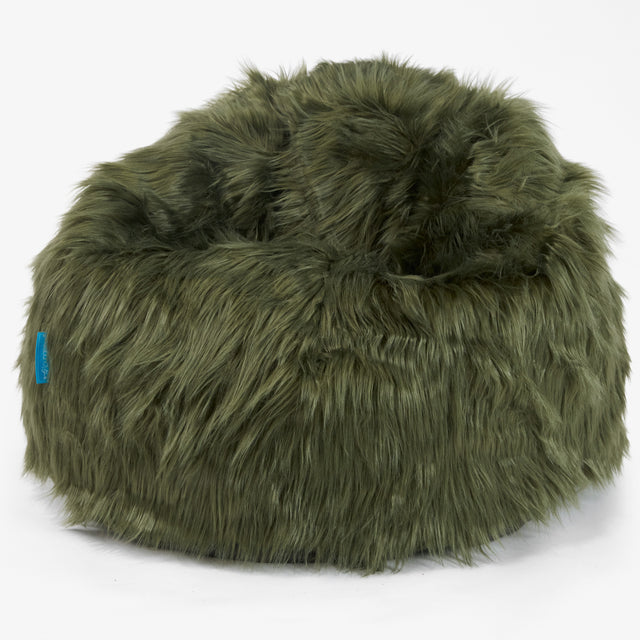 Pouf Poire Classique Enfant 1-5 ans - Imitation fourrure à poils longs Vert sauge 01