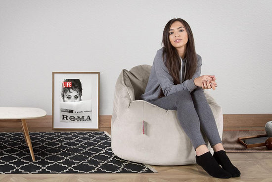 LOUNGE PUG, Pouf Chaise Design, Pouf Poire Super, Velours Argent