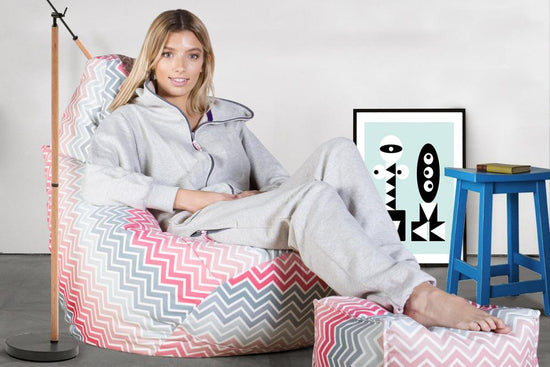 LOUNGE PUG - Pouf Poire Gamer - Poire - Imprimé Géométrique Chevron Rose