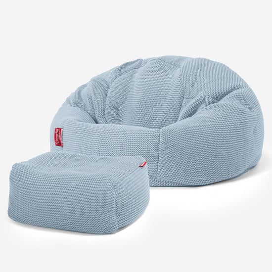 LOUNGE PUG - Ellos Tricoté - Pouf Poire Classique - Bleu Brumeux