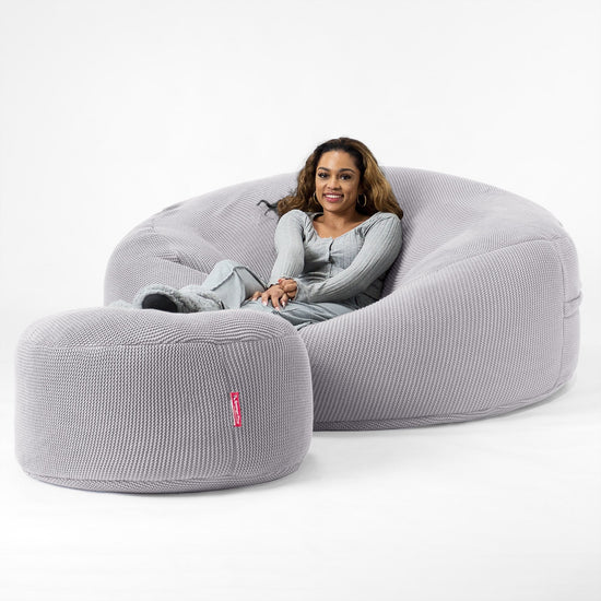 LOUNGE PUG - Ellos Tricoté - Canapé Pouf Géant 'Grande Mammouth' - Pouf Canapé - Gros Pouf - Gris clair