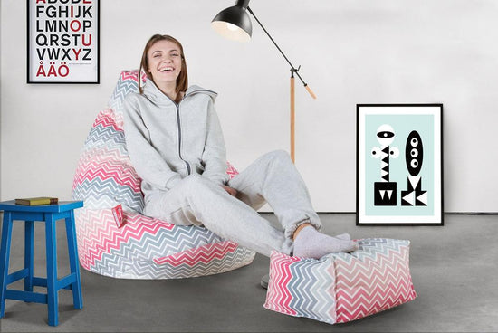 LOUNGE PUG -Imprimé Géométrique Chevron - Pouf Repose Pied - Rose