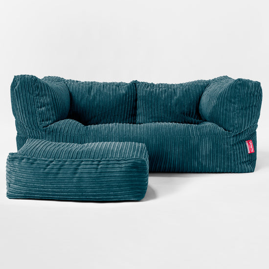 Canapé Pouf Géant Albert pour Enfants 2 places 2-14 ans - Côtelé Bleu Canard 02