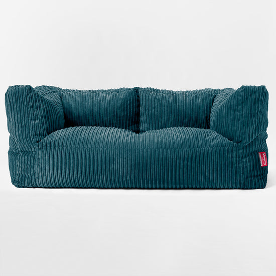 Canapé Pouf Géant Albert pour Enfants 2 places 2-14 ans - Côtelé Bleu Canard 03