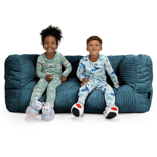 Canapé Pouf Géant Albert pour Enfants 2 places 2-14 ans - Côtelé Bleu Marine 01