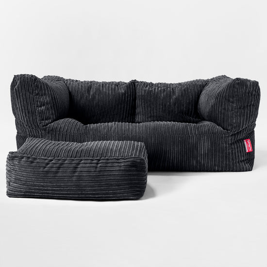 Canapé Pouf Géant Albert pour Enfants 2 places 2-14 ans - Côtelé Noir 02