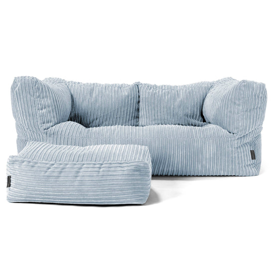 Canapé Pouf Albert 2 places - Côtelé Bébé Bleu 02