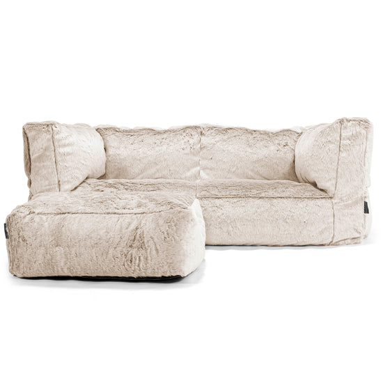 Canapé Pouf Albert 2 places - Fausse Fourrure Lapin Brun Doré 02