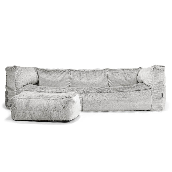 Canapé Pouf Albert 3 places - Fausse Fourrure Lapin Gris clair 02