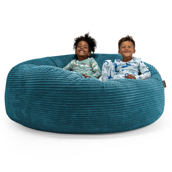 Pouf Géant pour Enfants de Taille Familiale 2-14 ans - Côtelé Bleu Canard 01