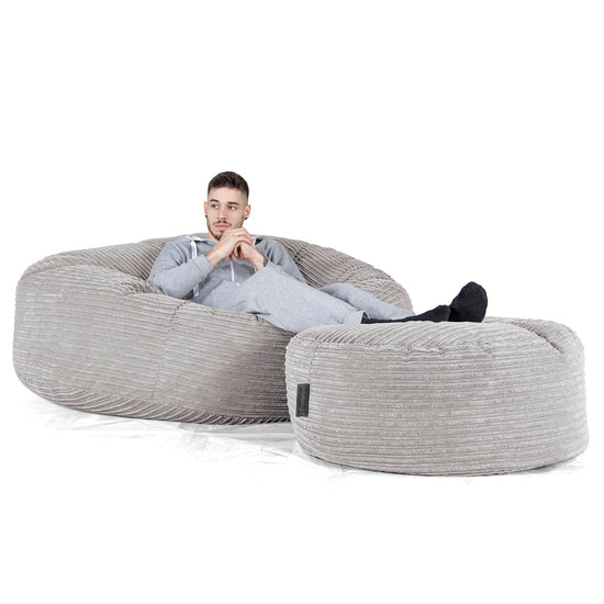 Canapé Pouf Géant Grande Mammouth - Côtelé Gris Argent 02