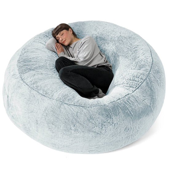 Canapé Pouf Géant Grande Mammouth - Fausse Fourrure Lapin Bleu Pastel 01