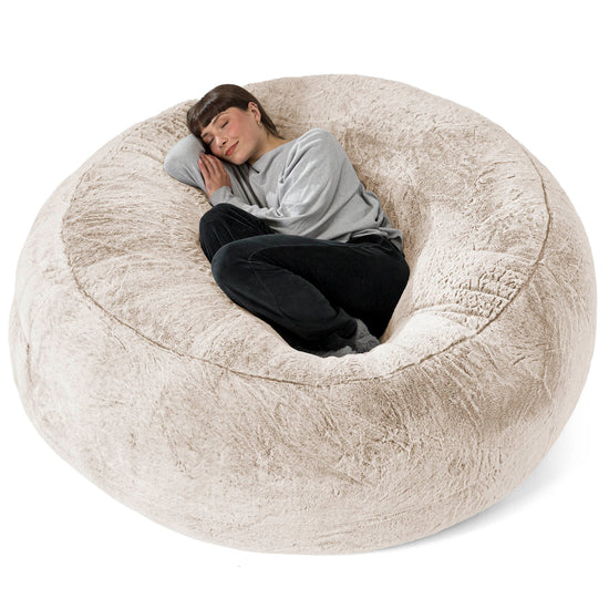 Canapé Pouf Géant Grande Mammouth - Fausse Fourrure Lapin Brun Doré 01