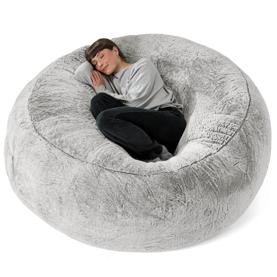 Canapé Pouf Géant Grande Mammouth - Fausse Fourrure Lapin Gris clair 01