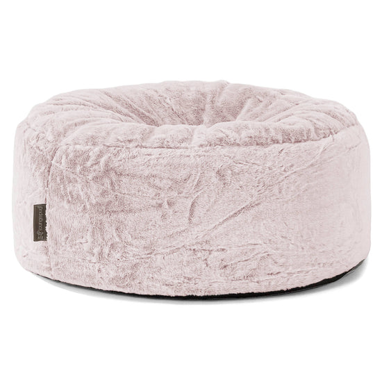 Pouf Design Rond - Fausse Fourrure Lapin Rose Pastel 01