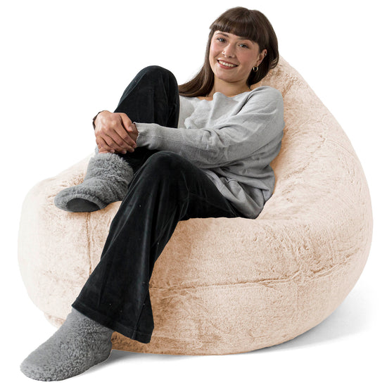 Pouf Géant XXL - Fausse Fourrure Lapin Blanc 02