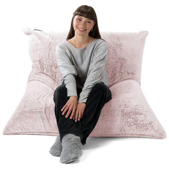 Pouf Géant XXL - Fausse Fourrure Lapin Rose Pastel 01