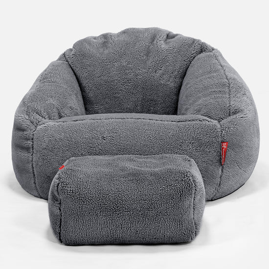 Pouf Chaise Bubble - Fausse Fourrure Nounours Gris Foncé 02