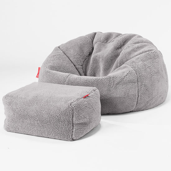 Pouf Poire Classique - Fausse Fourrure Nounours Gris moyen 02