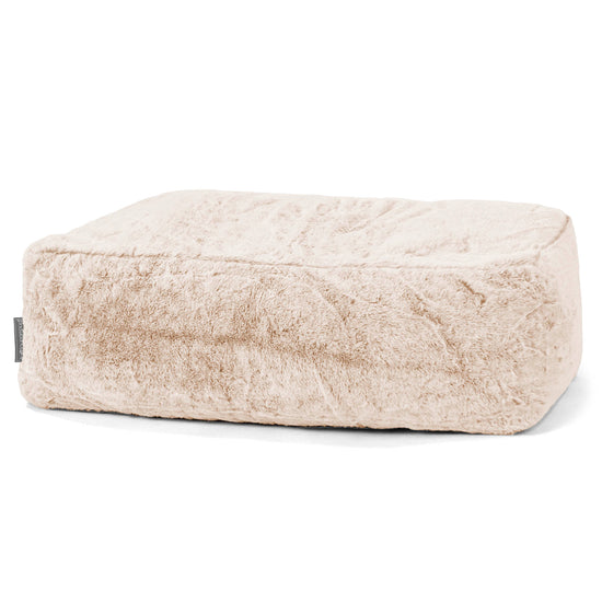Gros Pouf Repose Pied - Fausse Fourrure Lapin Blanc 01