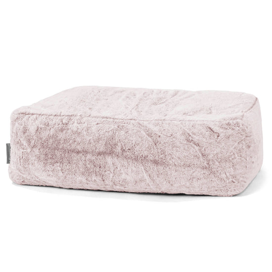 Gros Pouf Repose Pied - Fausse Fourrure Lapin Rose Pastel 01