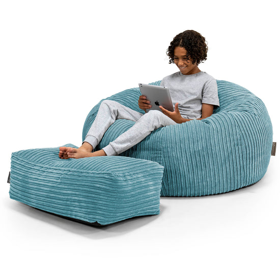 Canapé Pouf pour Enfant 6-14 ans - Côtelé Mer Égée 01