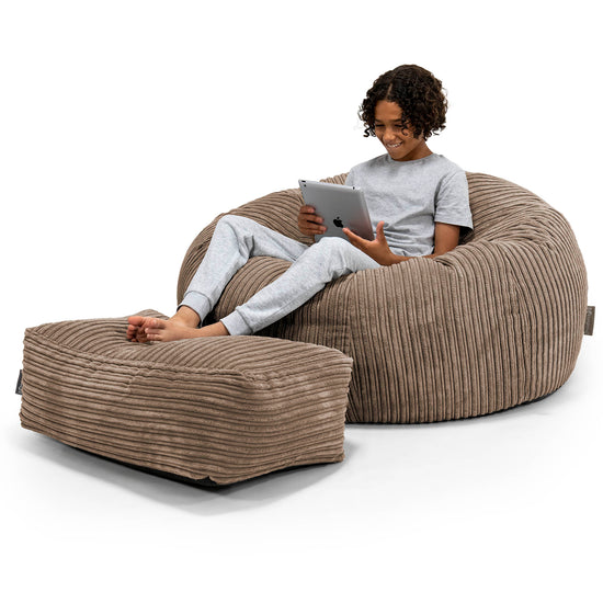 Canapé Pouf pour Enfant 6-14 ans - Côtelé Moka 01