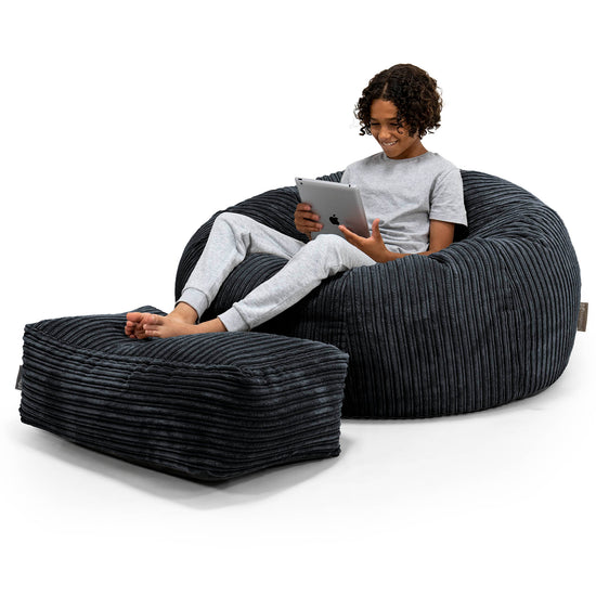 Canapé Pouf pour Enfant 6-14 ans - Côtelé Noir 01