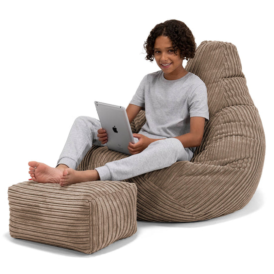 Pouf Gamer pour Enfant 6-14 ans - Côtelé Moka 01