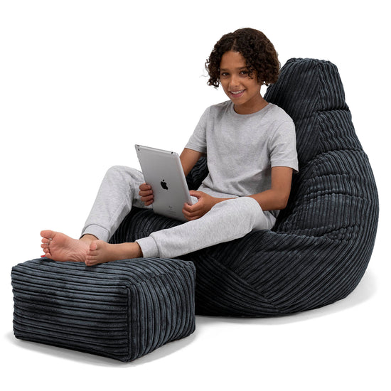 Pouf Gamer pour Enfant 6-14 ans - Côtelé Noir 01