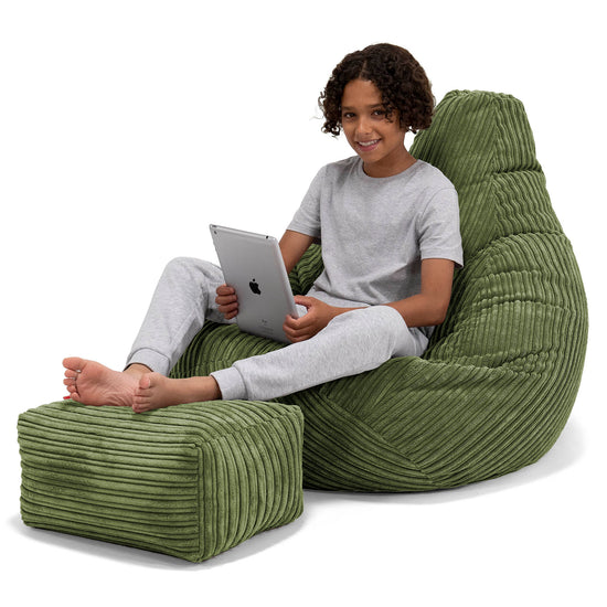 Pouf Gamer pour Enfant 6-14 ans - Côtelé Vert Forêt 01