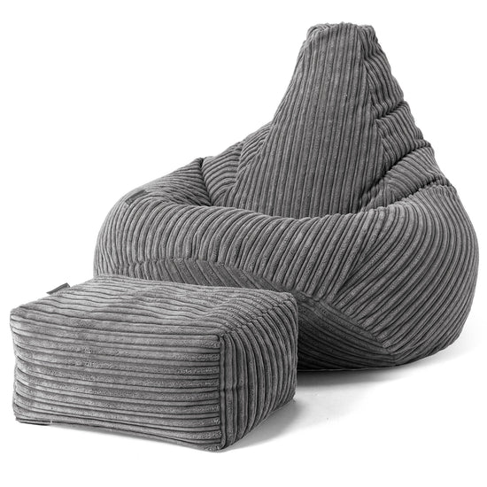 Pouf Poire Gamer - Côtelé Gris Acier 01