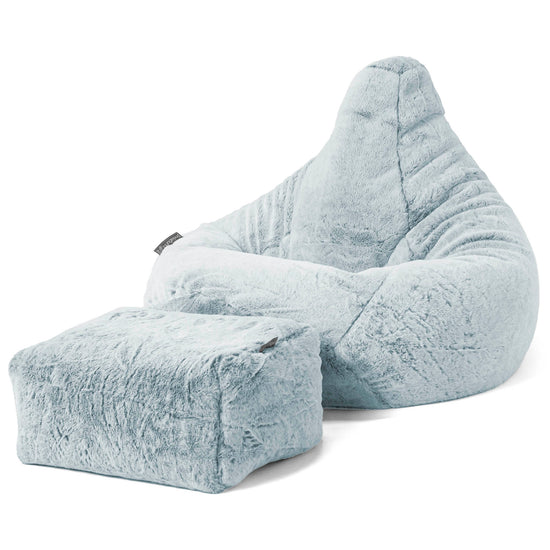 Pouf Poire Gamer - Fausse Fourrure Lapin Bleu Pastel 01