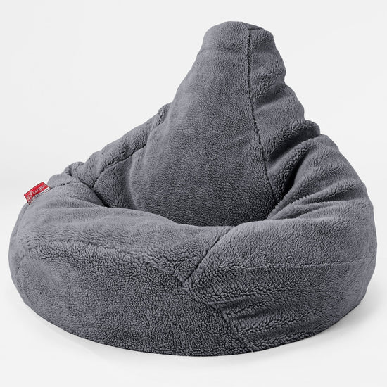 Pouf Poire Gamer - Fausse Fourrure Nounours Gris Foncé 01