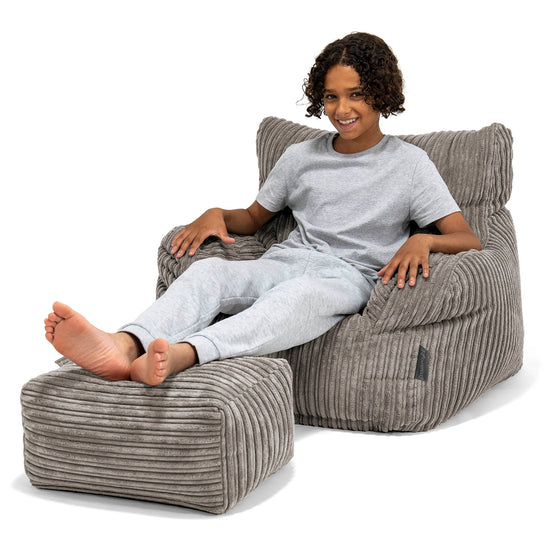 Pouf Fauteuil pour Ados 6-14 ans - Côtelé Anthracite 01