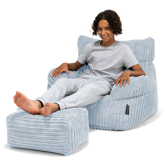 Pouf Fauteuil pour Ados 6-14 ans - Côtelé Bébé Bleu 01