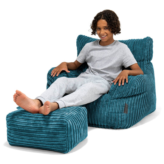Pouf Fauteuil pour Ados 6-14 ans - Côtelé Bleu Canard 01