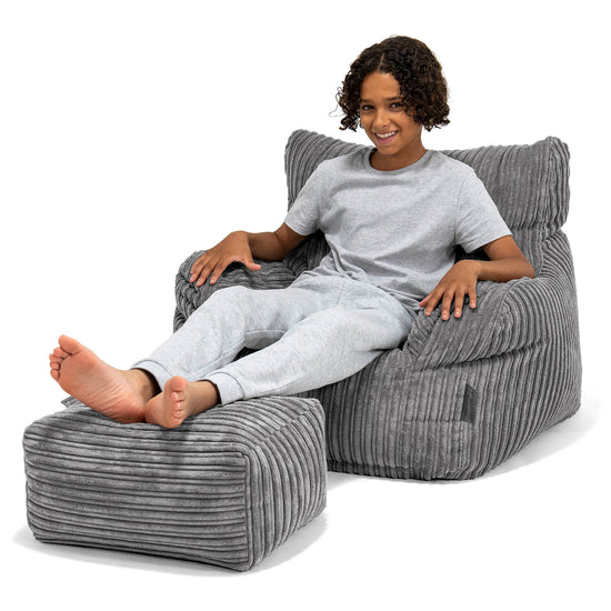 Pouf Fauteuil pour Ados 6-14 ans - Côtelé Gris Acier 01