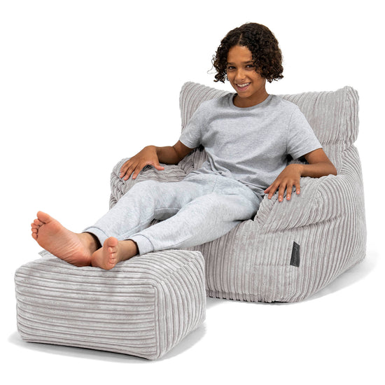 Pouf Fauteuil pour Ados 6-14 ans - Côtelé Gris Argent 01