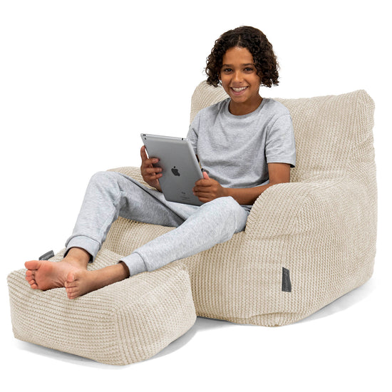 Pouf Fauteuil pour Ados 6-14 ans - Pompon Crème 01