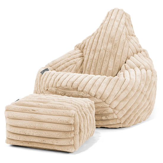 Pouf Poire Gamer - Velours Côtelé Ultra Pelucheux Crème 01