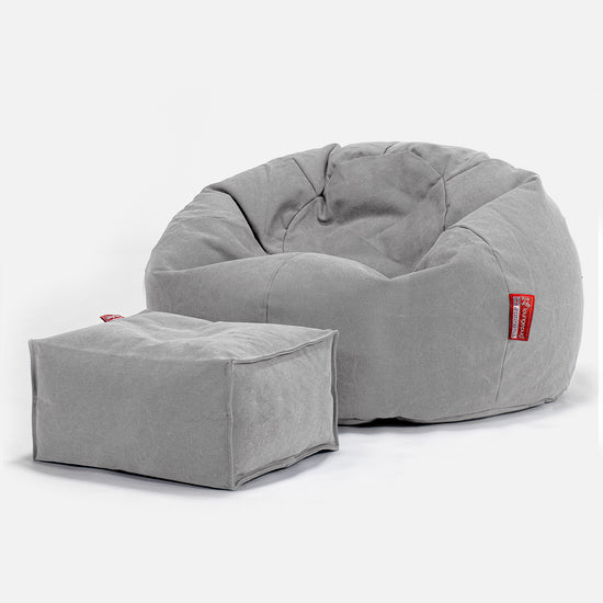 LOUNGE PUG - Stonewashed - Pouf Poire Classique - Gris