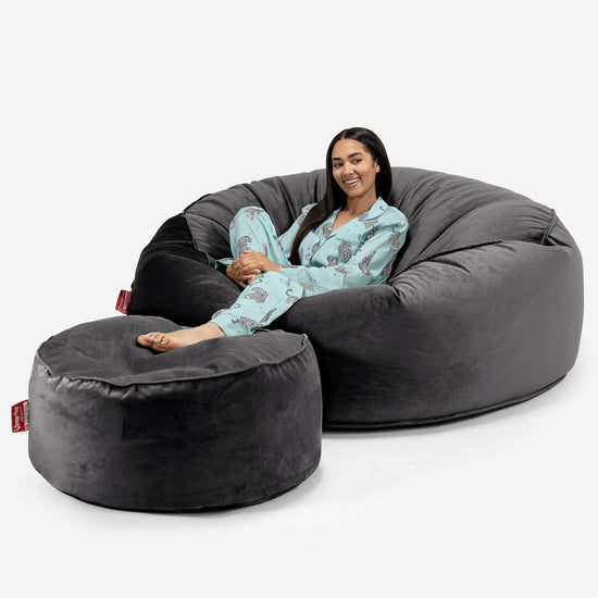 Canapé Pouf Géant Grande Mammouth - Velours Anthracite 02