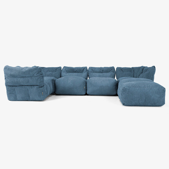 Canapé Modulable 5 Places avec Méridienne - Côtelé Bleu Marine 01