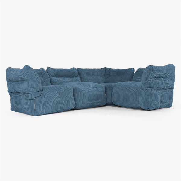Canapé d’Angle Modulable 4 Places - Côtelé Bleu Marine 01